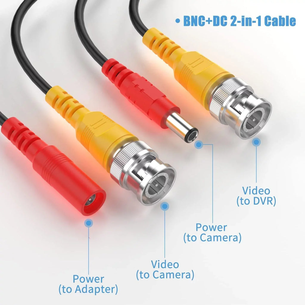 100 BNC Video K-MAINS CCTV and Universal PVC Black Security Pack Camera 2-in-1 Power Cable 4 Wire feet Cord Pre-Made of Siamese