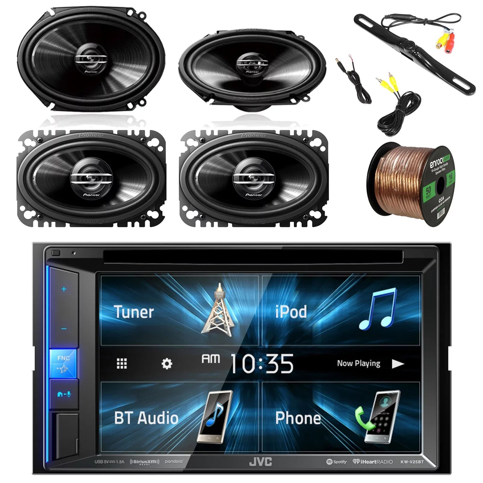& 2-Way Mount Receiver Rear JVC 2DIN Wire Car 200W 4x6 250W Enrock License Pioneer View 2-Way 16G Pyle Car Stereo BT 6x8" SPKR(Pair) Pioneer SPKR Plate 50' SPKR(Pair), Camera, with KWV140BT Color