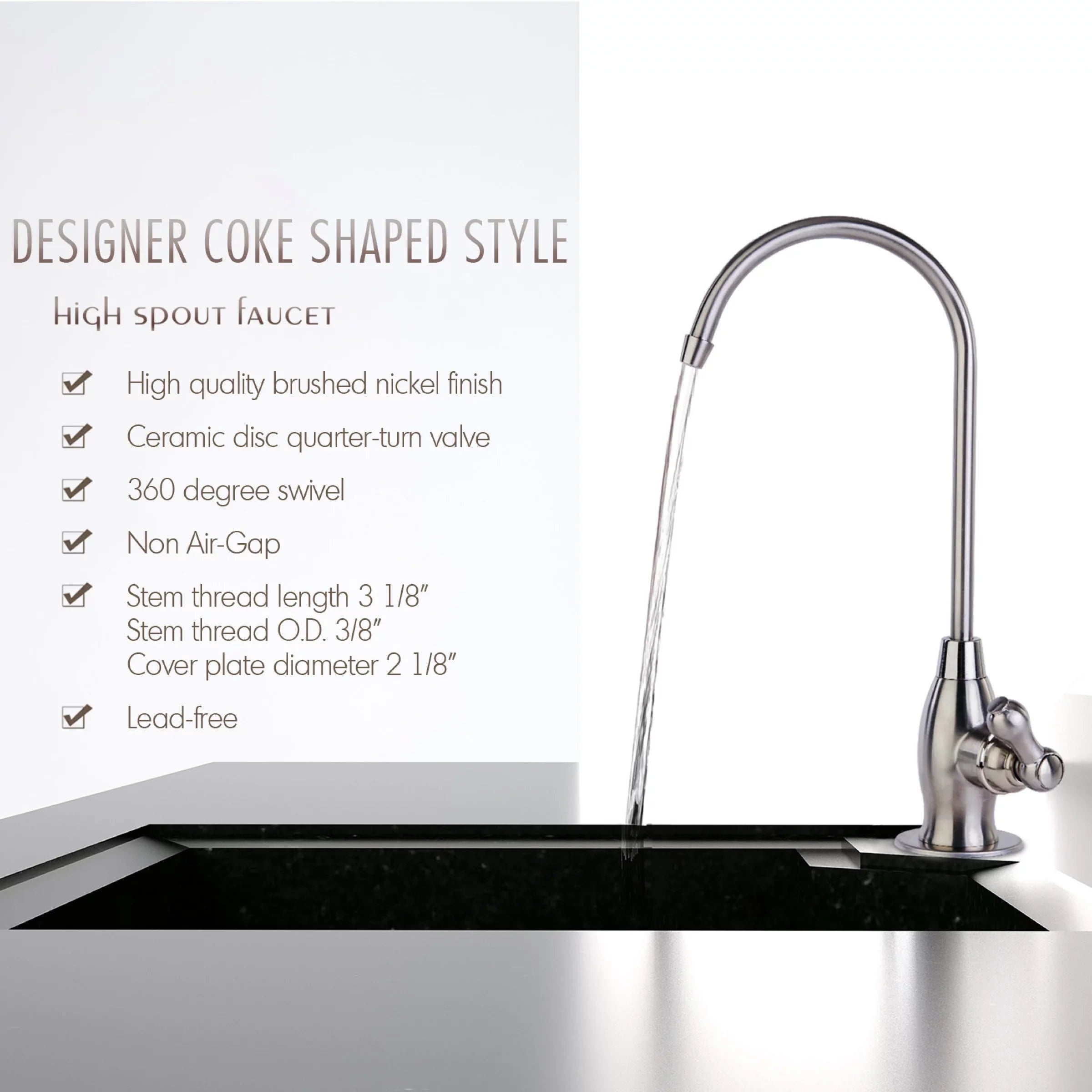 Heavy Nickel iSpring Water, Bar Reverse High RO Sink Brushed Faucet, Kitchen Drinking Spout Osmosis, GK1-BN Contemporary Duty