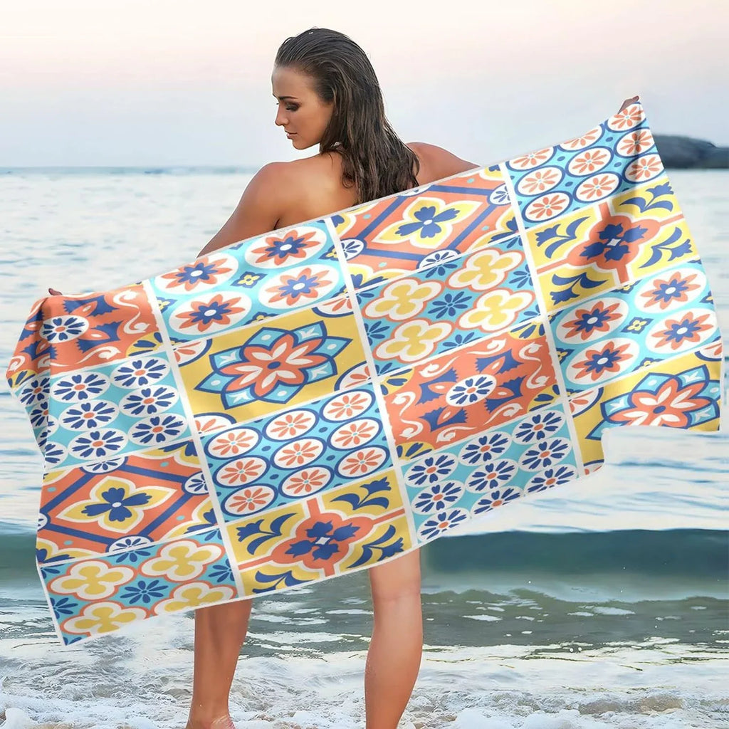 Free Thin Pool Towel, Towel Bestwell Sand Lightweight Shower Microfiber Dry Swim Style Towel Bath Multipurpose Towel Blanket, Talavera Tiles Oversized Mexican Quick 31”X71” Beach Yoga