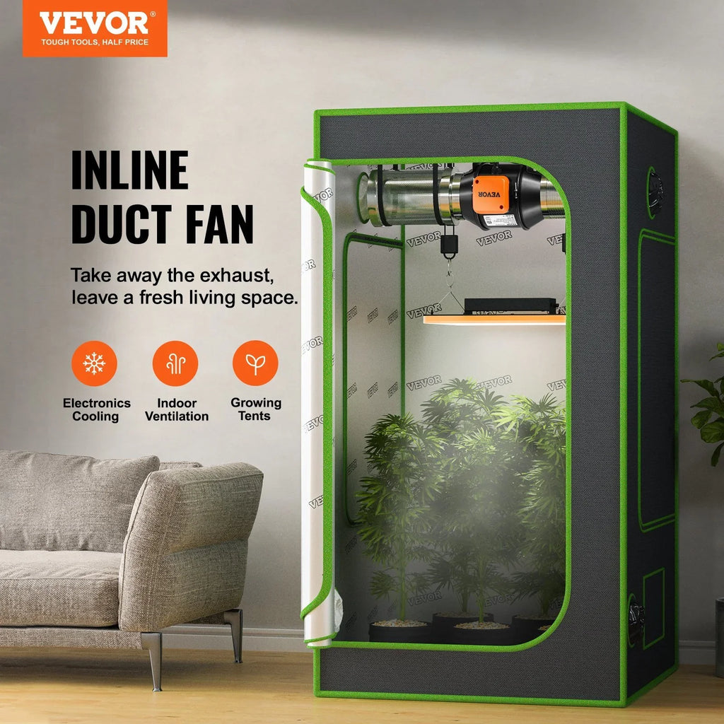 Hydroponics Exhaust Fan, EC-motor Inline Grow CFM VEVOR with Controller Duct Temperature Ventilation Cooling Fan, Booster, Quiet Humidity 205 Tents, 4-Inch for