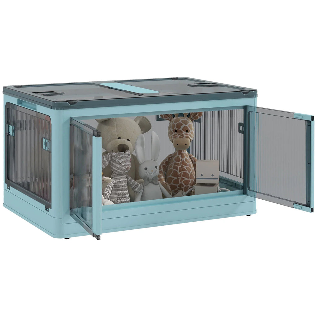 Lids, Stackable and Storage HOMCOM Blue with Collapsible, Wheels, Bins