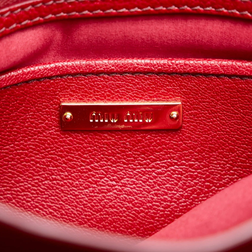 Miu Red Bag Orange Miu (Good) Shoulder MIUMIU Miu Ladies Madras Pre-Owned Bicolor Leather Handbag RN0726