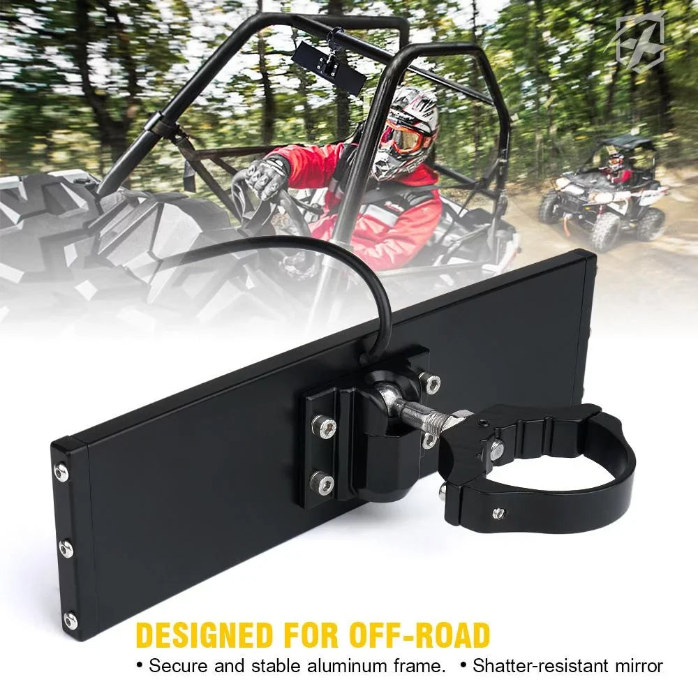Aluminum - LED Integrated 9" Mirror fits Dome Rollbars UTV w/ 2" 1.75" View Rear Lights Xprite