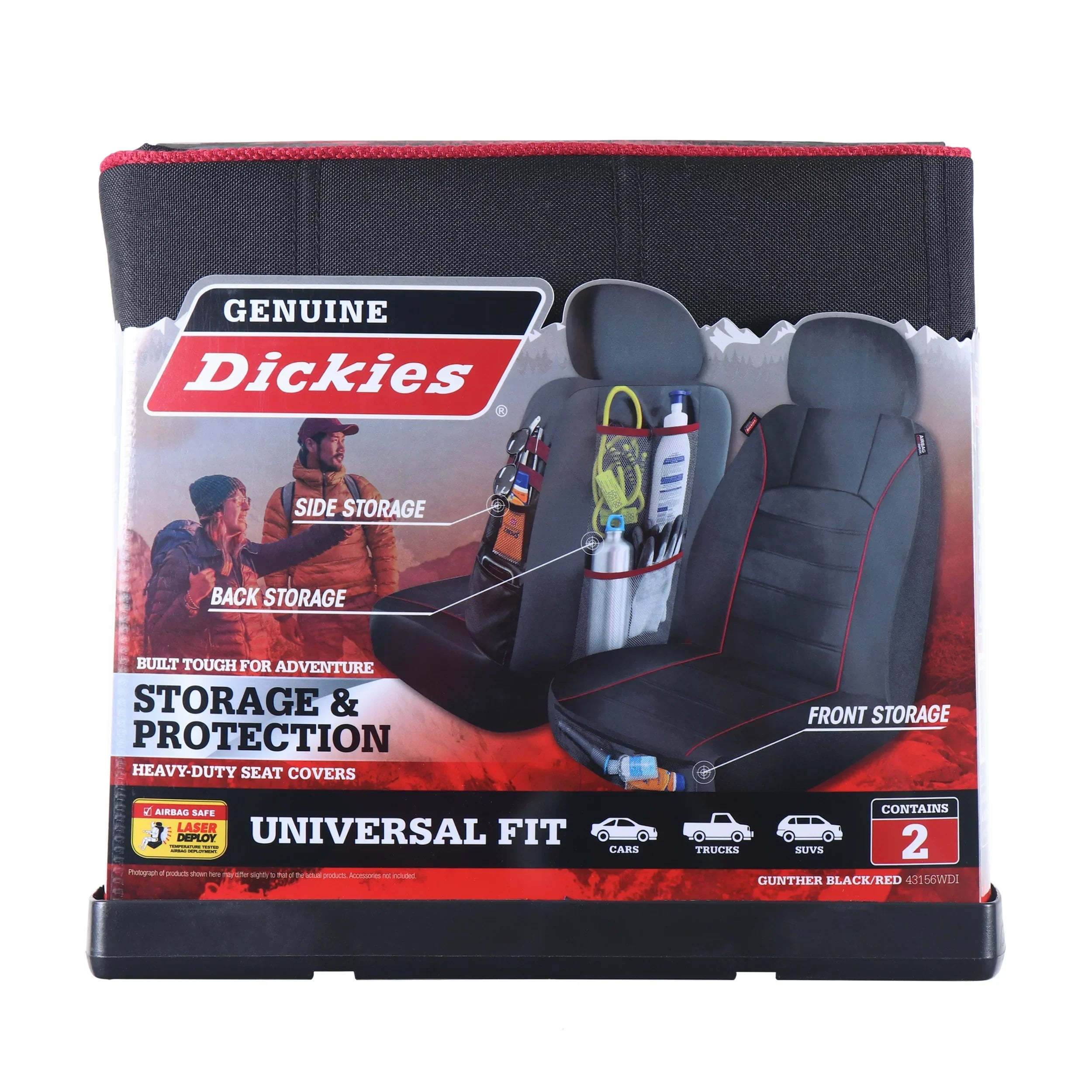 Piece Genuine 2 and Black Universal 43156WDI Storage with - Covers Front Red, Seat Car Dickies