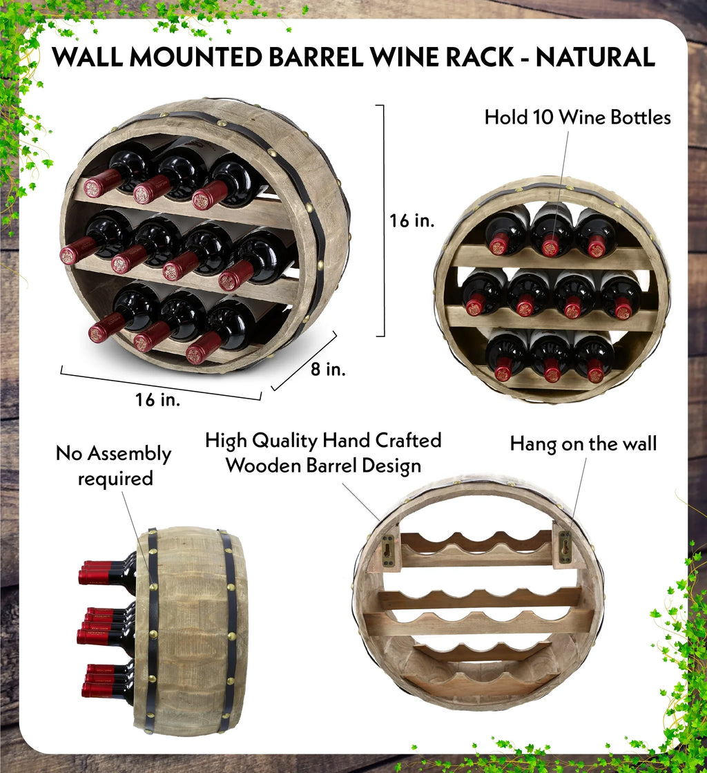 Wine Wall Mounted Global Natural Wood Rack Barrell Cota