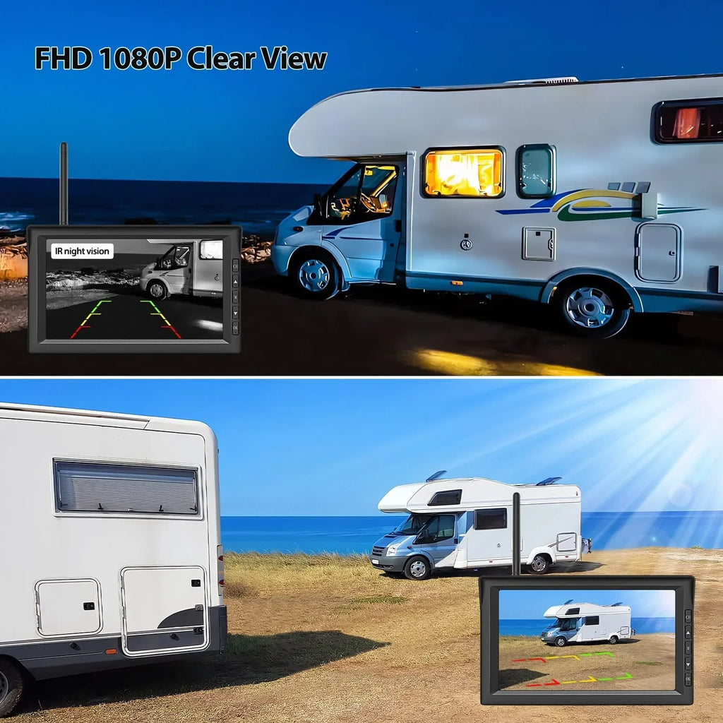 Reverse Trailer Cameras RV Camera IR Night Wireless Auto-Vox Camera Van Solar4 Support Backup Truck Vision HD 7" 2 Monitor Solar for Kit