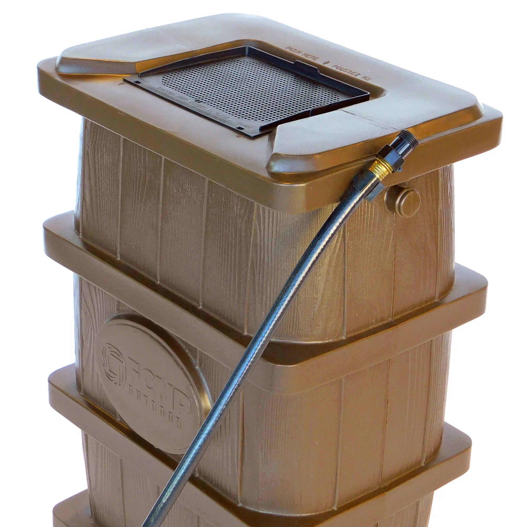 FCMP WG4000 Water 45 Brown Barrel, Outdoor Grain Catcher Rain Gallon Wood