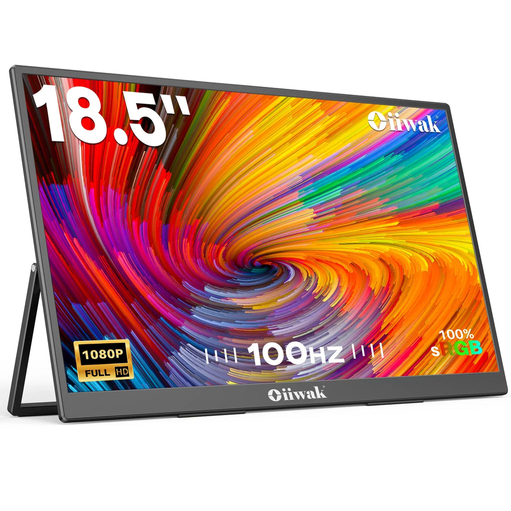 IPS Extender Speakers, Frameless VESA 180° Dual FHD Second Stand 100% Gaming Laptop, Large 18.5 inch 1080P Screen Foldable Oiiwak for Travel sRGB Monitor,100HZ Portable Monitor, &