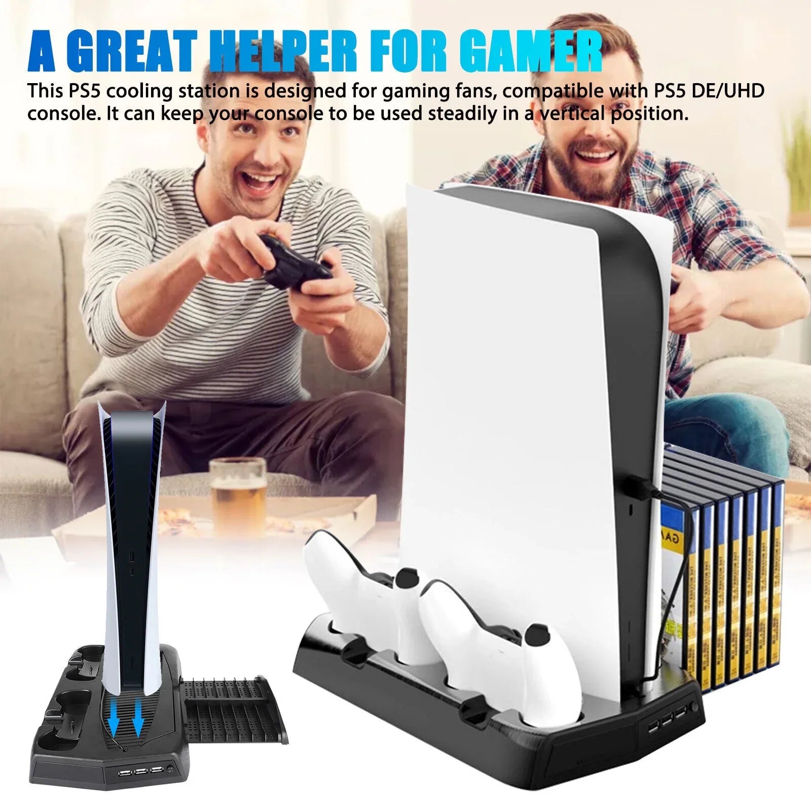 Stand PS5 For Slot Controller 14 w/Console Fans Charging Dock Games Disk Cooling