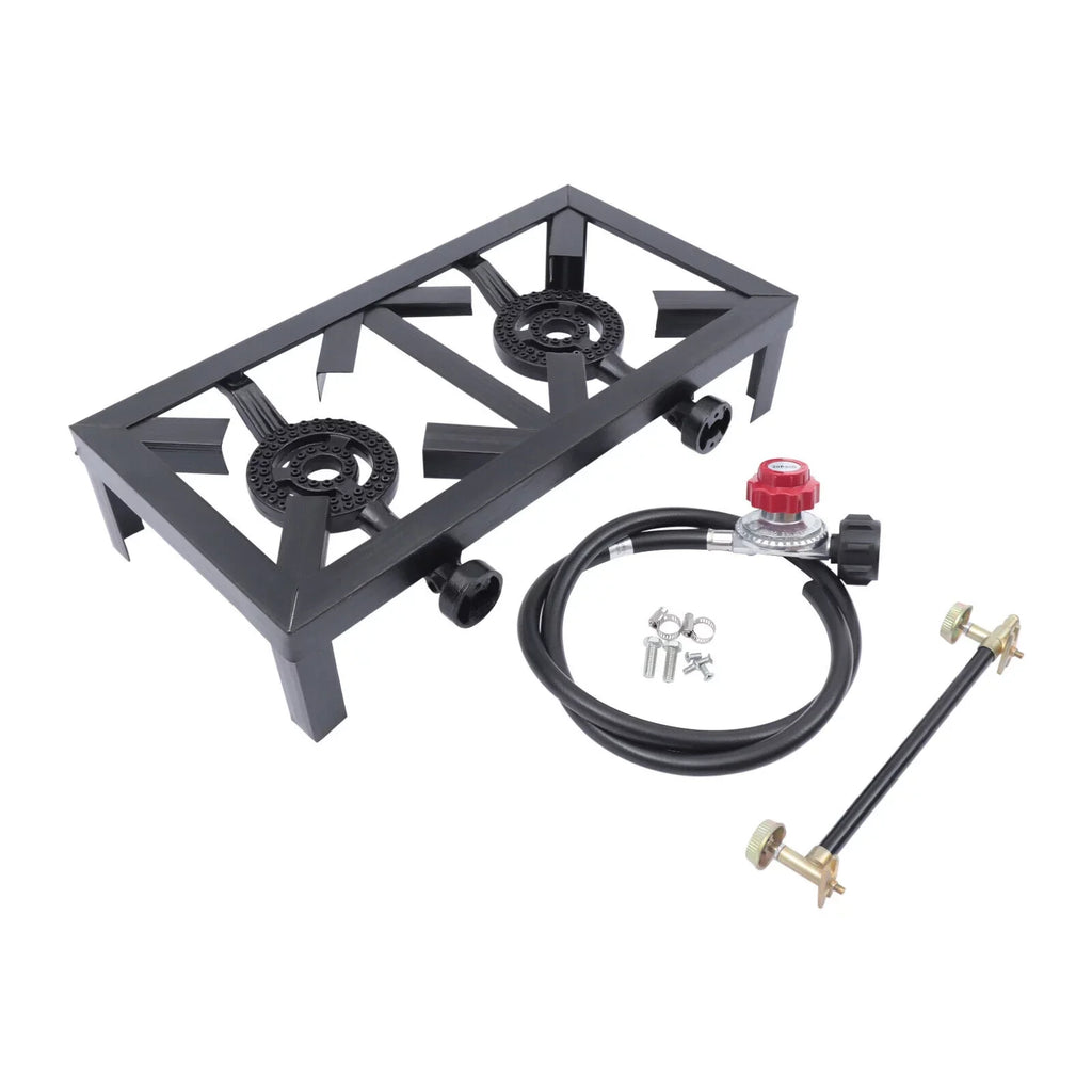 BBQ Stove Propane Hiking Cooker Camping W/ Outdoor 2 Gas Portable Burners Hose 8KW/27295BTU