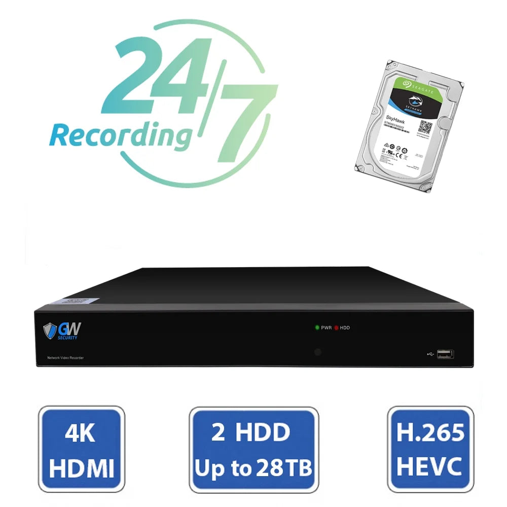 System 4K (32) Camera Cars UltraHD & Color 8MP Outdoor 32 with GW Security Lights NVR Night with Alarm Security Detection Audio Vision PoE Cameras, Channel Full-Time Two-Way AI Human PoE