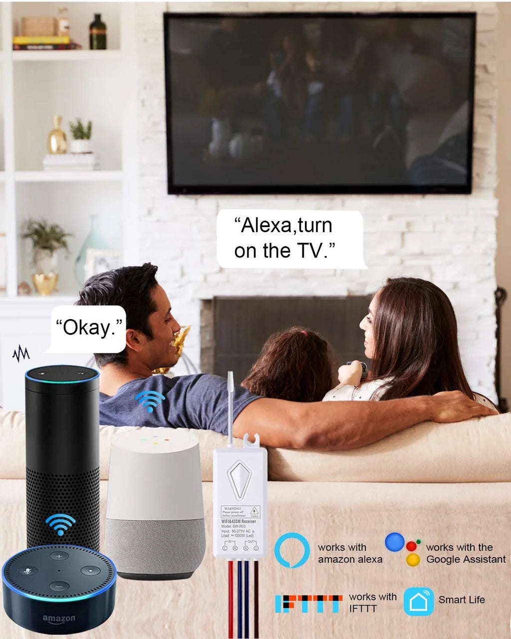 Wireless IFTTT, Switch 1969ft Google Smart Light Outdoor Thinkbee 164ft Required, Lamp with Hub LED Switch and No Compatible Control, Assistant Remote Light Indoor Alexa, Ceiling kit, WiFi - 2.4Ghz