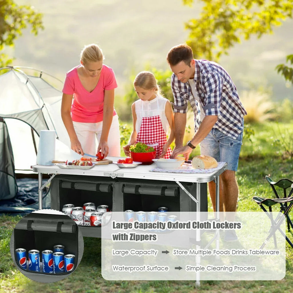 Grey Camping and with Height Adjustable Folding Organizer Aluminum Table Frame Storage