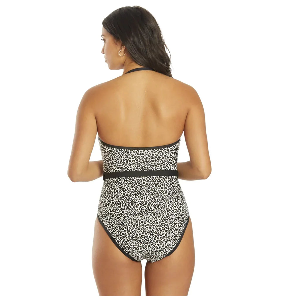 Swimsuit Women's Michael Printed Bandeau One-Piece 10 Kors Black Logo-Belt Size
