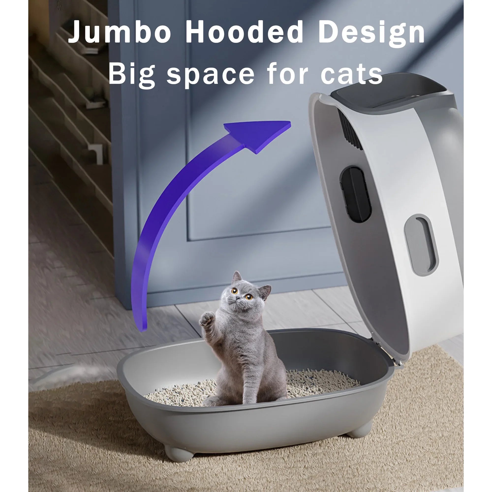 Litter Litter Cat Control,Jumbo Enclosed Hooded,Gray,Door EOIVSH Smelly Box,Pets Cat Large Isolate Boxes,Odor