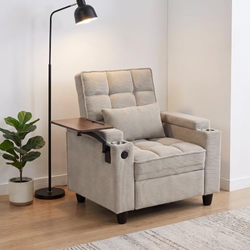 NicBex Sleeper Sofa Chair Bed with USB Port & Cup Holder &Side Table, Beige