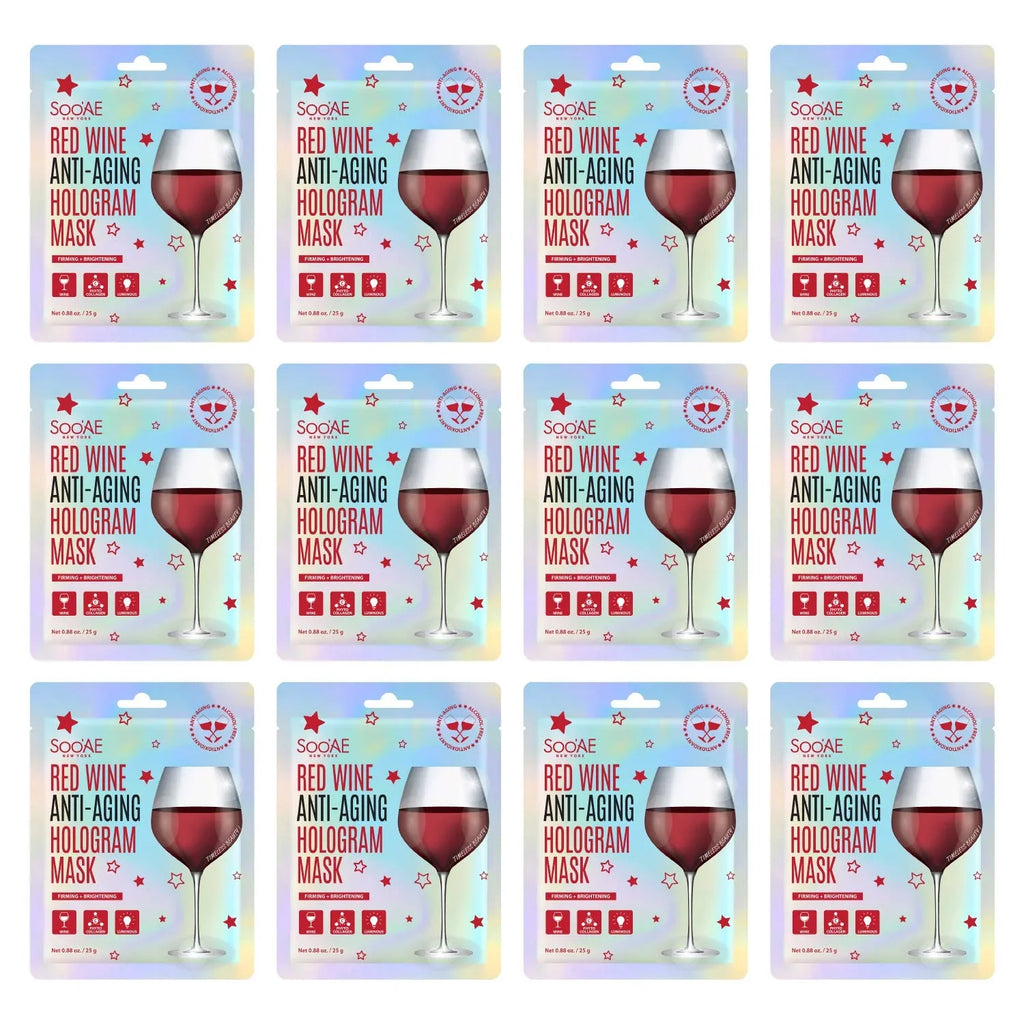 Vegan Glow Sheet Brightening Wra Firm, Count] To Facial Antioxidants Beauty Mask Hydrate Korean Premium Red Restore Hologram Brighting Skin, Anti-Aging Face [12 And Collagen Soo,Ae Wine Mask Mask
