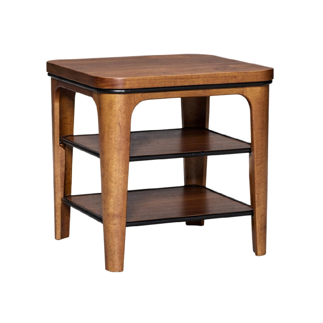 Technische Titel: "Houten Bijzettafel met 2 Schappen en Houten Afwerking"