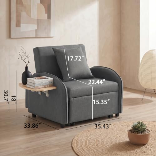NicBex Sleeper Sofa Chair Bed with USB Port & Cup Holder &Side Table, Beige