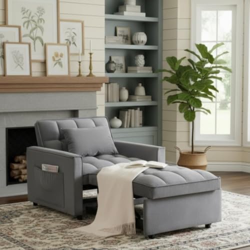 NicBex Sleeper Sofa Chair Bed with USB Port & Cup Holder &Side Table, Beige