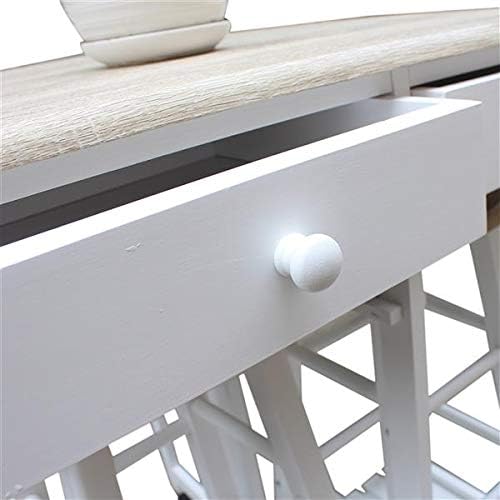 3 Piece Dining Table Set, Kitchen Island Table with Wheels and 2 Drawers, 2 Round Chairs, Kitchen Cart Dining Table Set with Folding Drop Leaf, Small Kitchen Table Set (White)