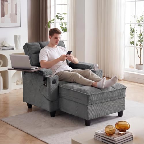 NicBex Sleeper Sofa Chair Bed with USB Port & Cup Holder &Side Table, Beige