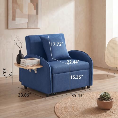 NicBex Sleeper Sofa Chair Bed with USB Port & Cup Holder &Side Table, Beige