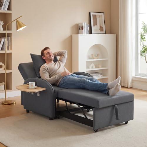 NicBex Sleeper Sofa Chair Bed with USB Port & Cup Holder &Side Table, Beige