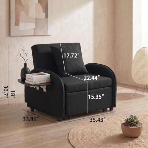 NicBex Sleeper Sofa Chair Bed with USB Port & Cup Holder &Side Table, Beige