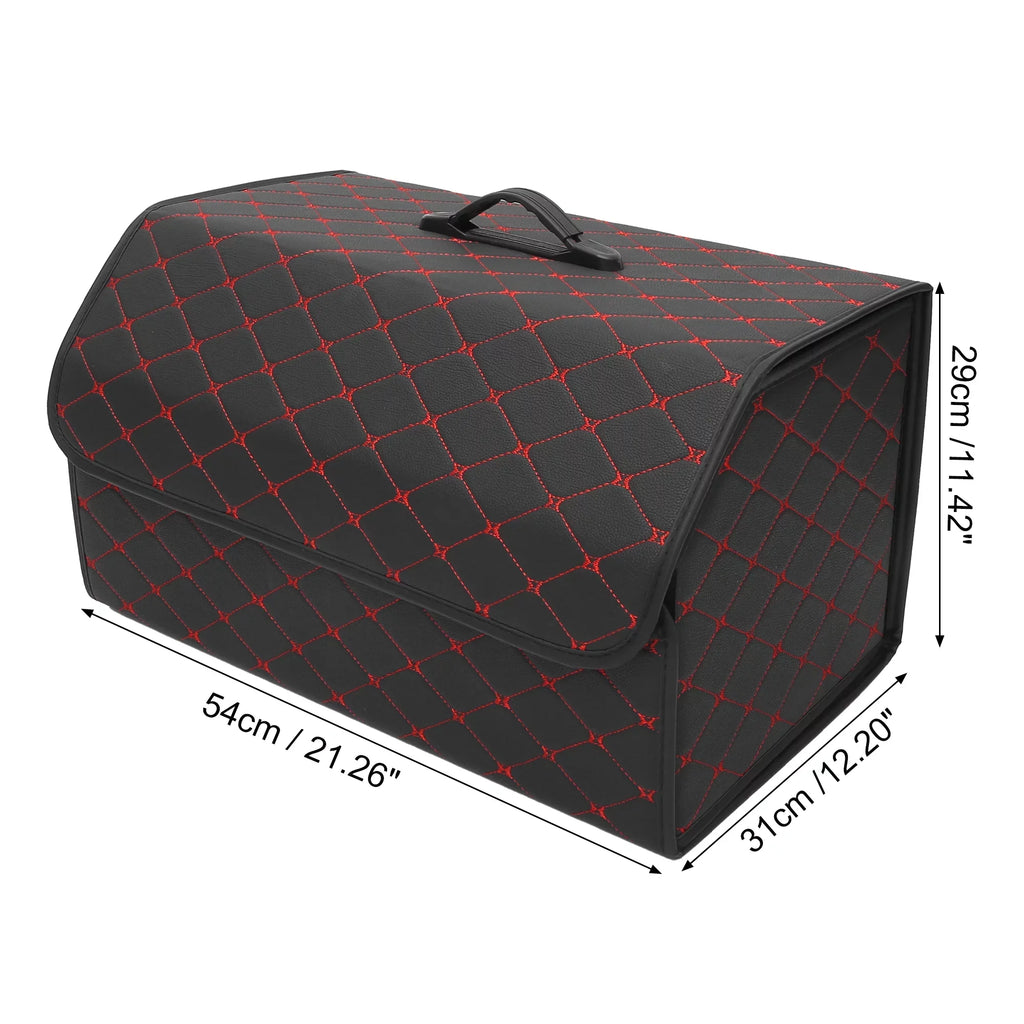 Stitches SUV Leather Car 54x31x29cm for Handle Storage Red Trunk Bag Organiser PU Foldable Boot Truck Bag with Black