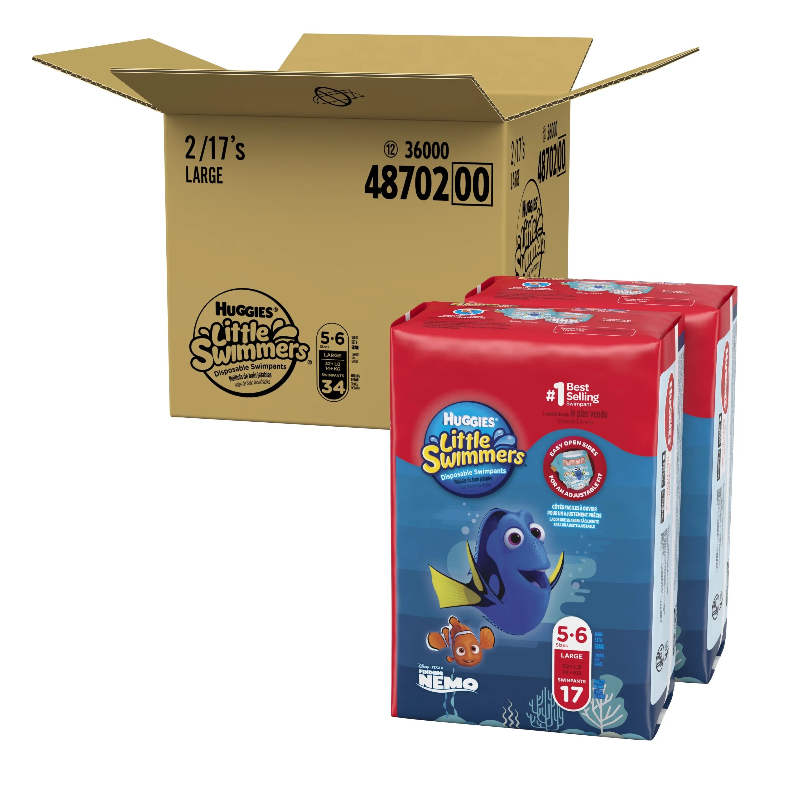 34 Huggies Diapers, Large, Swimmers 5-6 Swim Size Little Ct
