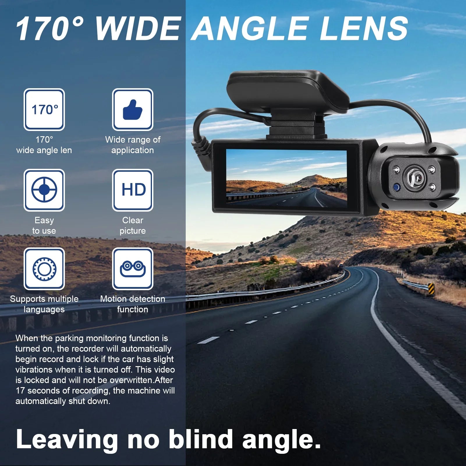 Dual Video DVR Dash Angle Meterk Car Viewing Lens Recorder Motion Recorder Camcorder Auto Night Cam Car Multi-language Car Detection 170 Degree Wide