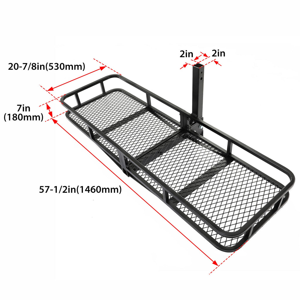 60"x21"x6" 550lbs Cargo SUV Hitch Basket for Trailer Carrier Van Luggage 2"x2" Hitch Rack Truck Hitch Folding Mount Receiver Kojem Cargo Rear Rack
