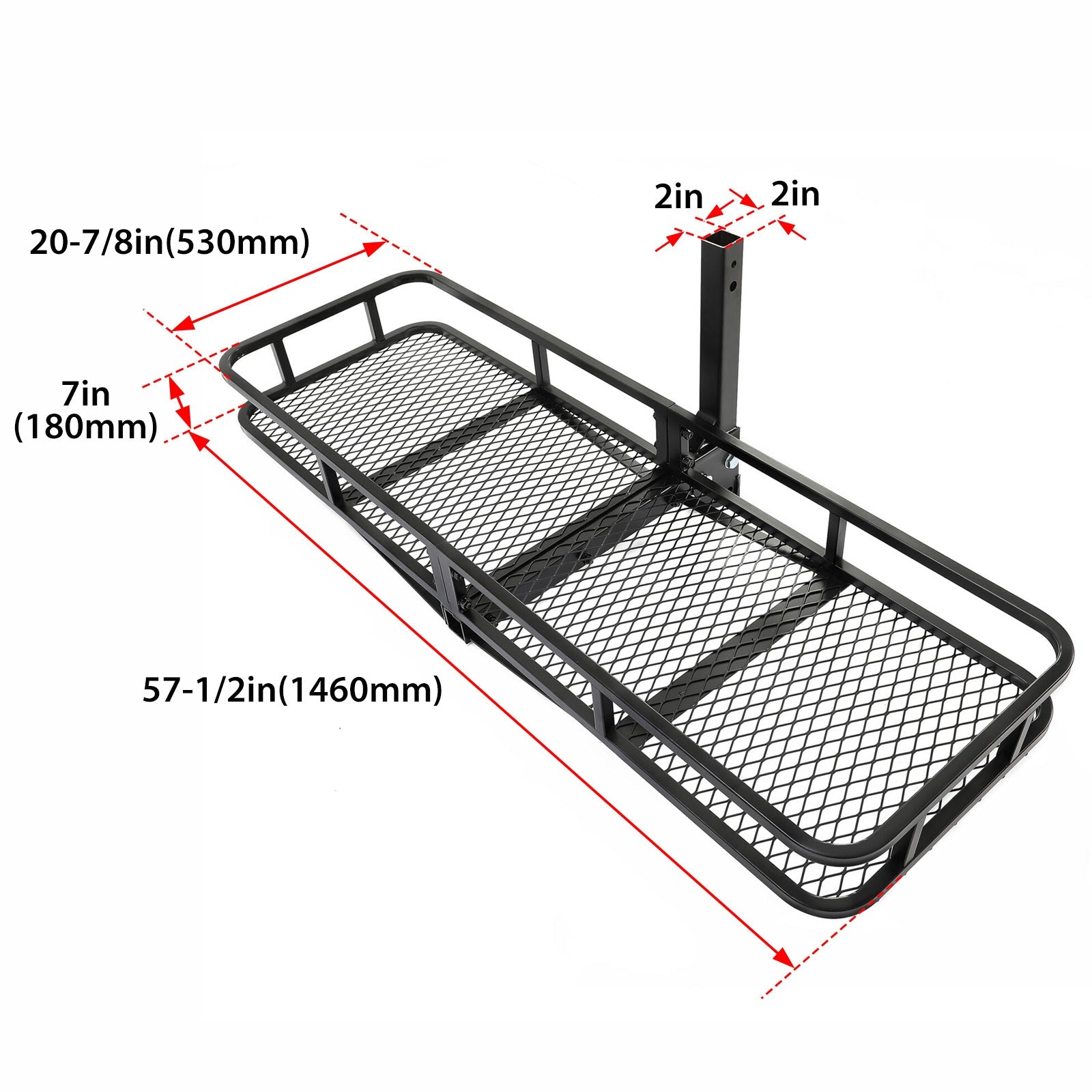 60"x21"x6" 550lbs Cargo SUV Hitch Basket for Trailer Carrier Van Luggage 2"x2" Hitch Rack Truck Hitch Folding Mount Receiver Kojem Cargo Rear Rack