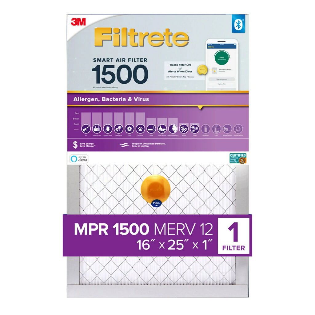 1500 16x25x1 12, MPR Allergen, Bacteria 1 Air Filter, Virus, Filtrete MERV Smart Filter