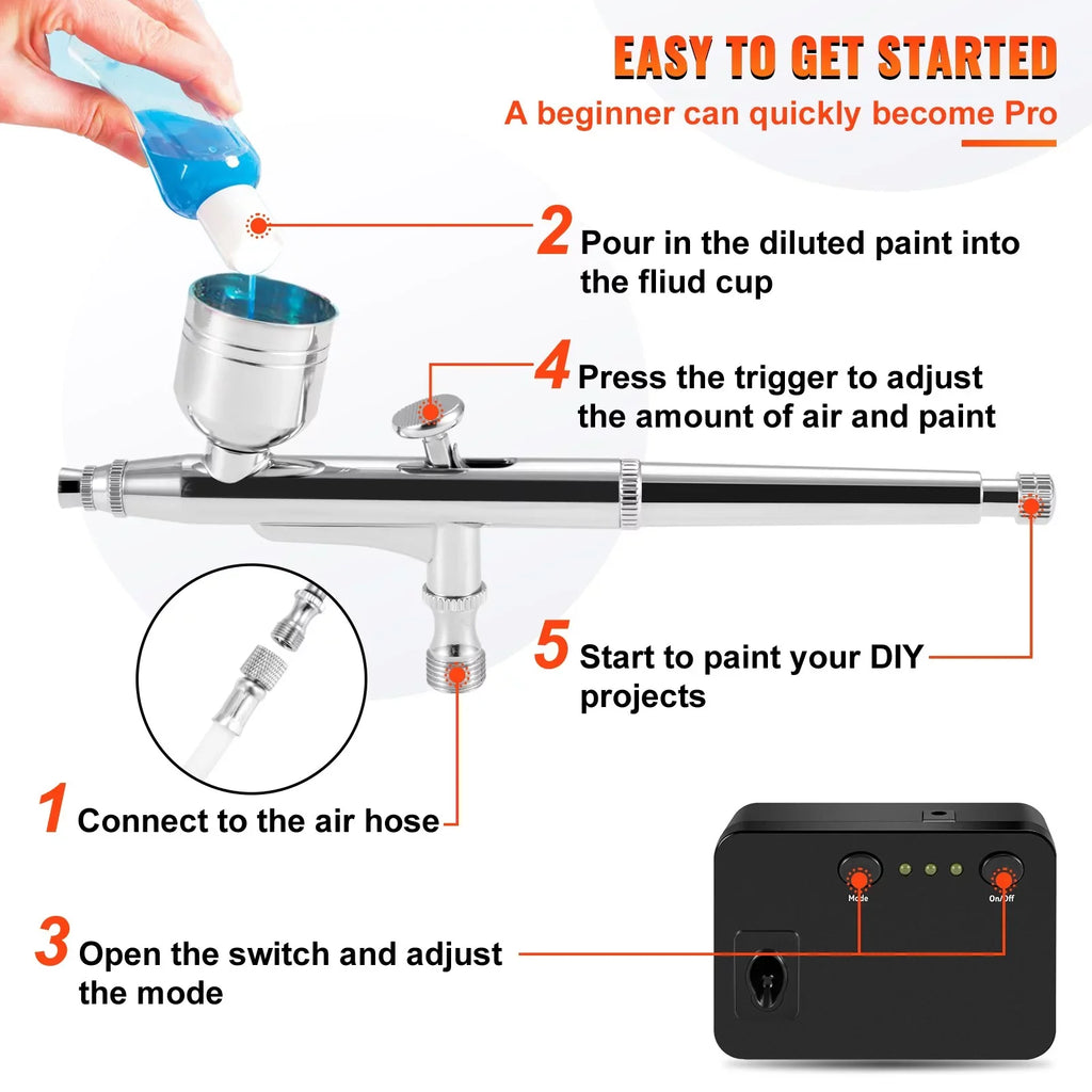 Nail Set Kit Airbrushes, BENTISM Portable Tattoo w/Multi-Purpose Kit, Compressor, Feed Art System Gravity Airbrushing Airbrush Makeup Cookie with Dual-Action Airbrush