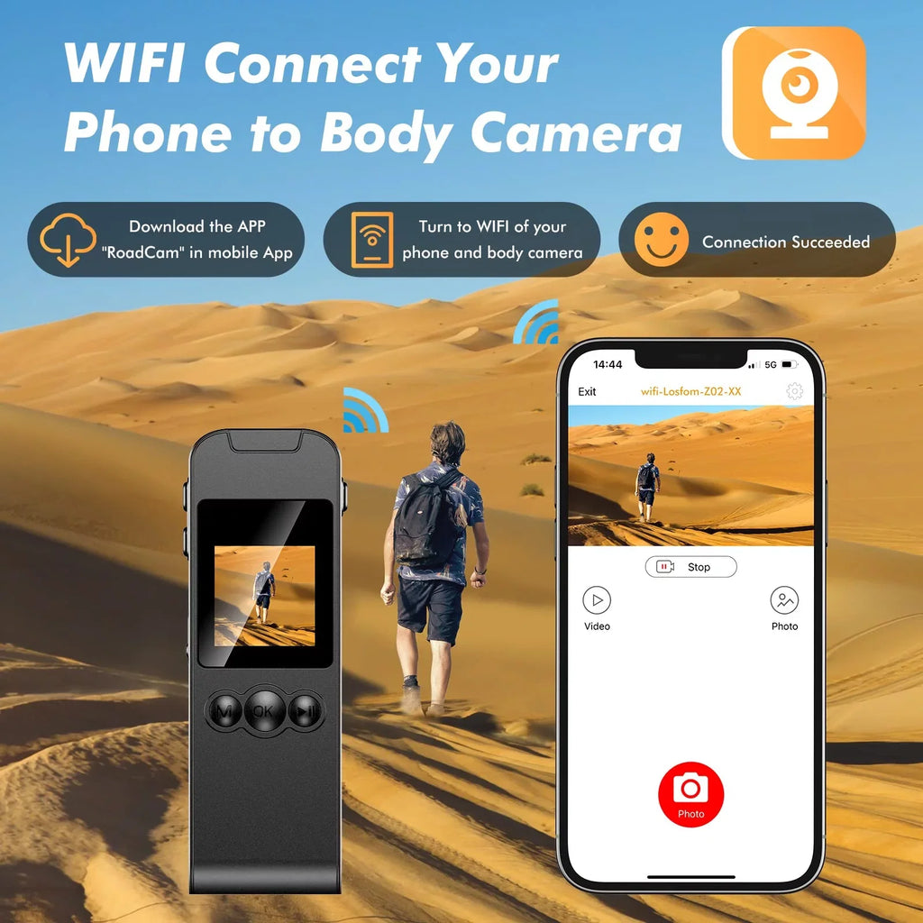 WiFi with Body Recording and Z02 Camera Video Camera, 1296P (Only Camera) Body Audio Losfom Worn