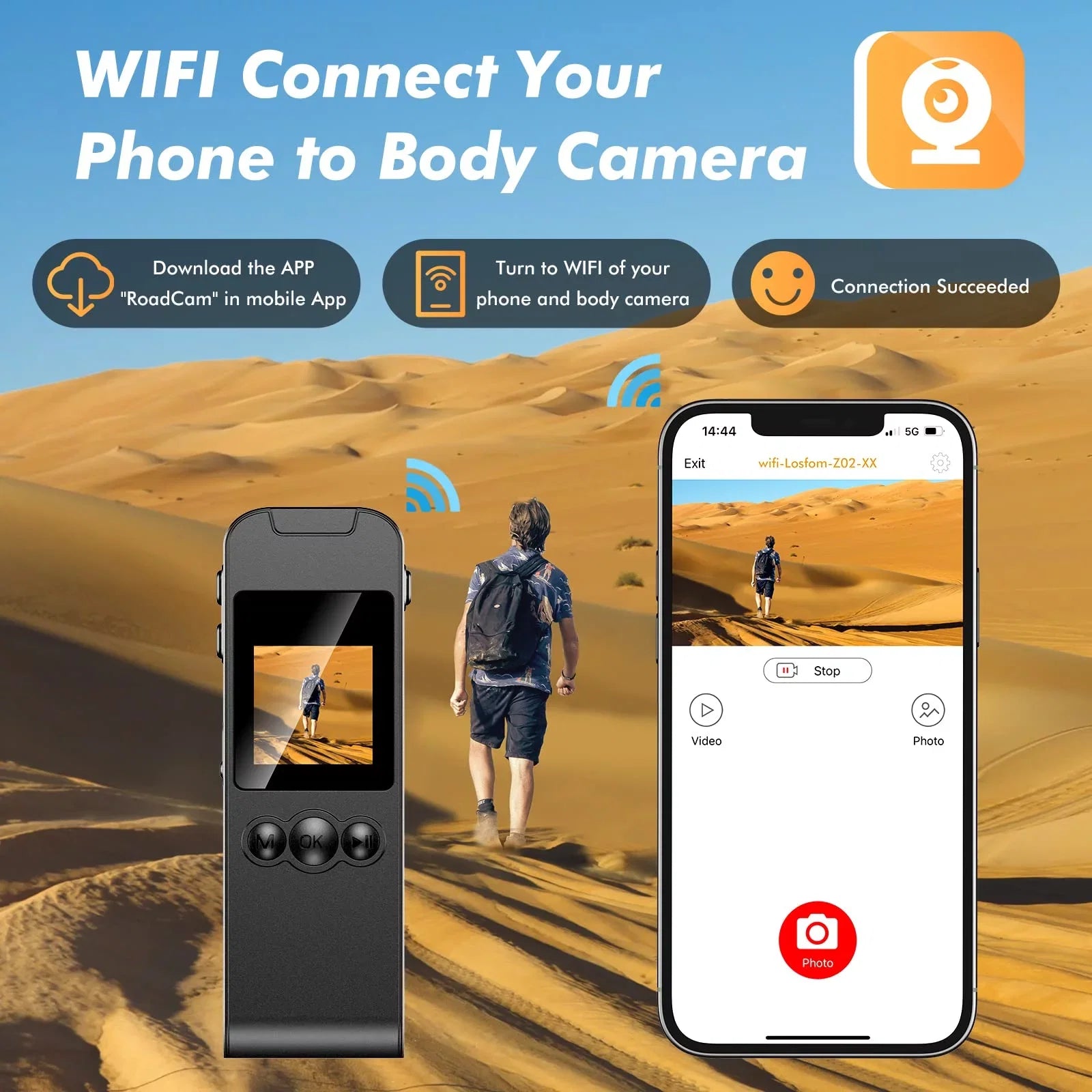 WiFi with Body Recording and Z02 Camera Video Camera, 1296P (Only Camera) Body Audio Losfom Worn
