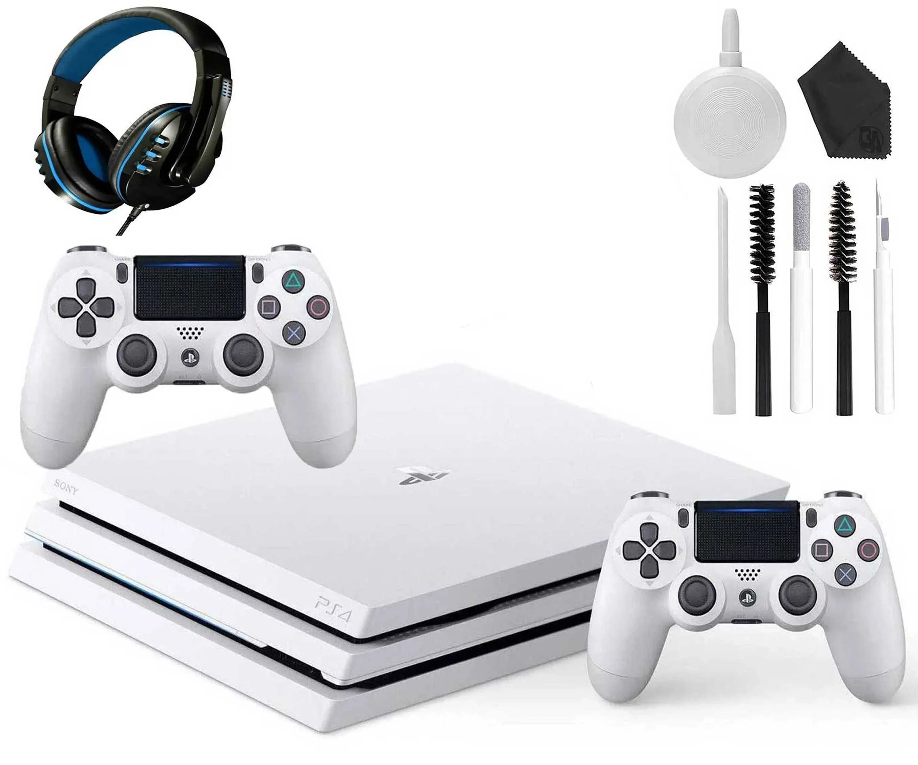 2 Like Headset (Refurbished: Kit Sony Console White, Gaming Glacier With 4 Pro PlayStation Pre-Owned Controller Cleaning 1TB New)