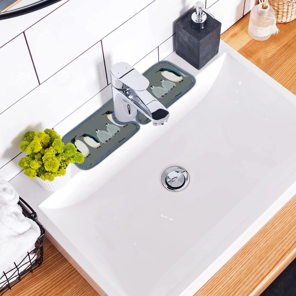 Guard Catcher, Drying Mat, Splash Kitchen Kitchen for Penguin Sea Mats Microfiber Countertop Sink Washable GZHJMY 3PCS Absorbent Sink Bath Faucet Bird Drip
