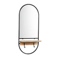 **Modern Wandspiegel met Houten Plank en Haakjes**