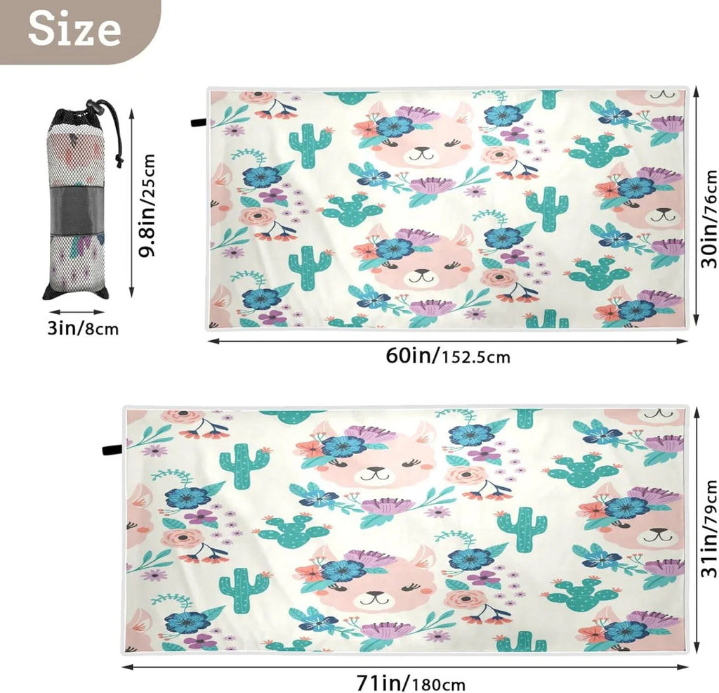 Thin Oversized Quick Towel, Cactus Shower Lightweight Beach Bestwell Dry Sand Pool Swim Llama Yoga Microfiber Bath Free Towel Multipurpose Towel Blanket, 30”X60” Towel