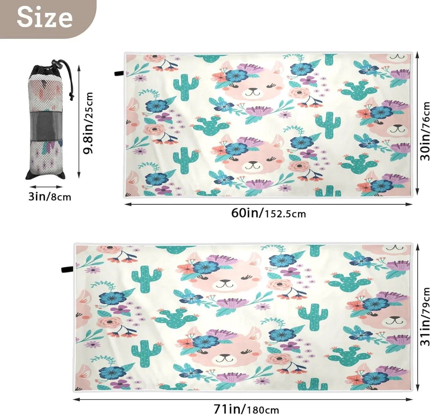 Thin Oversized Quick Towel, Cactus Shower Lightweight Beach Bestwell Dry Sand Pool Swim Llama Yoga Microfiber Bath Free Towel Multipurpose Towel Blanket, 30”X60” Towel