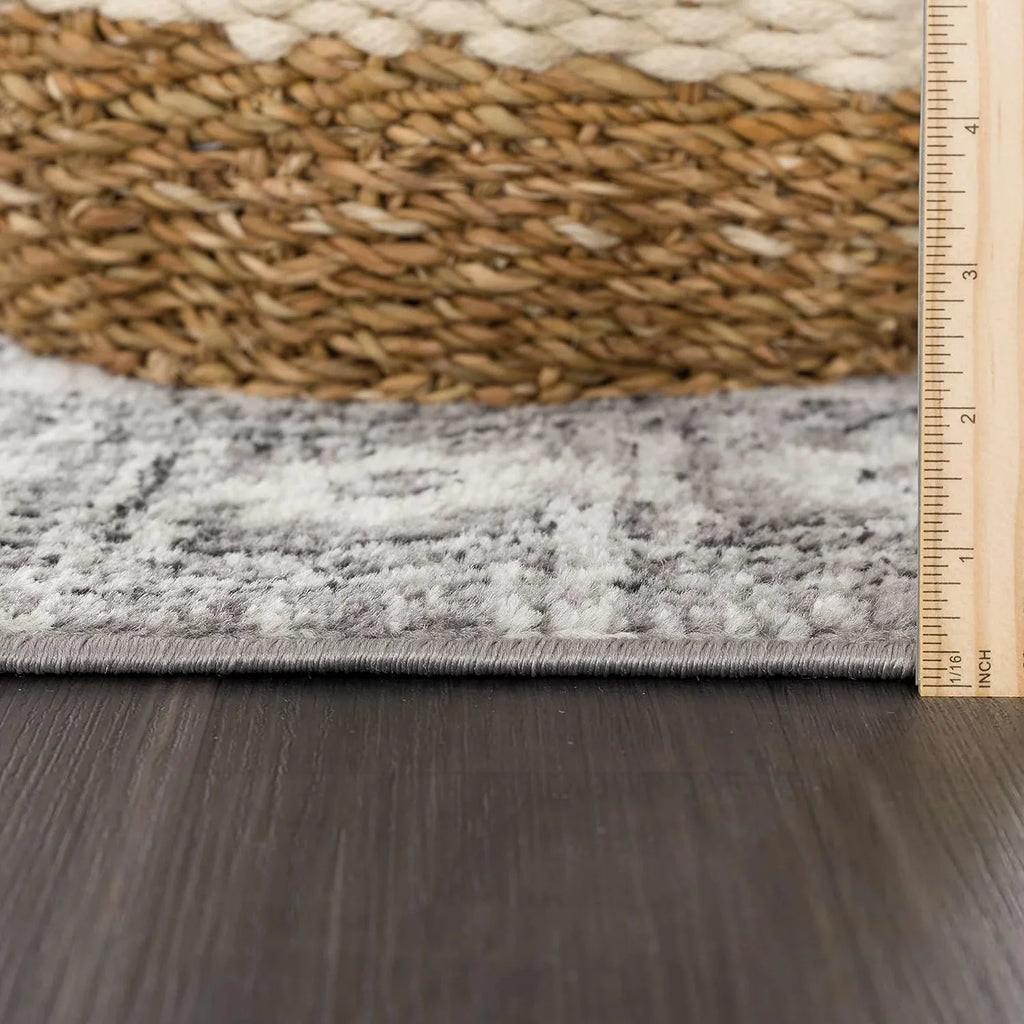 '- - Goksun 7'10" Vintage Pattern Rug Living Persian Beige Indoor 10' Room, Distressed Area Marash Medallion Grey, X - Collection Boho Traditional Oriental - Bedroom,