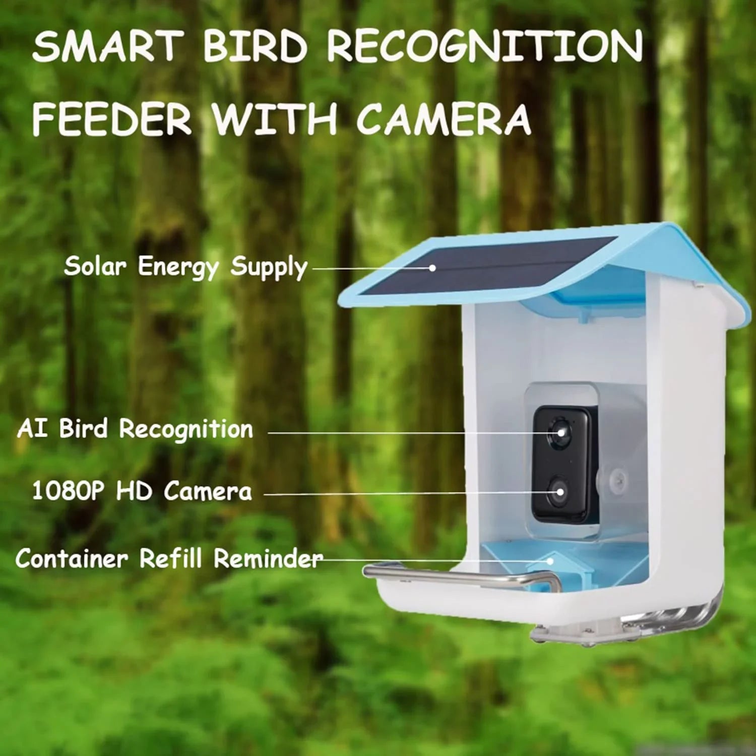 & Detected, Videos Control Capture Bird & Gift with Notify Lover Adrinfly Bird Panel, Birds AI Wireless App Auto Camera, Bird HD Camera Bird Species, Solar When Bird Feeder Feeders Smart Identify