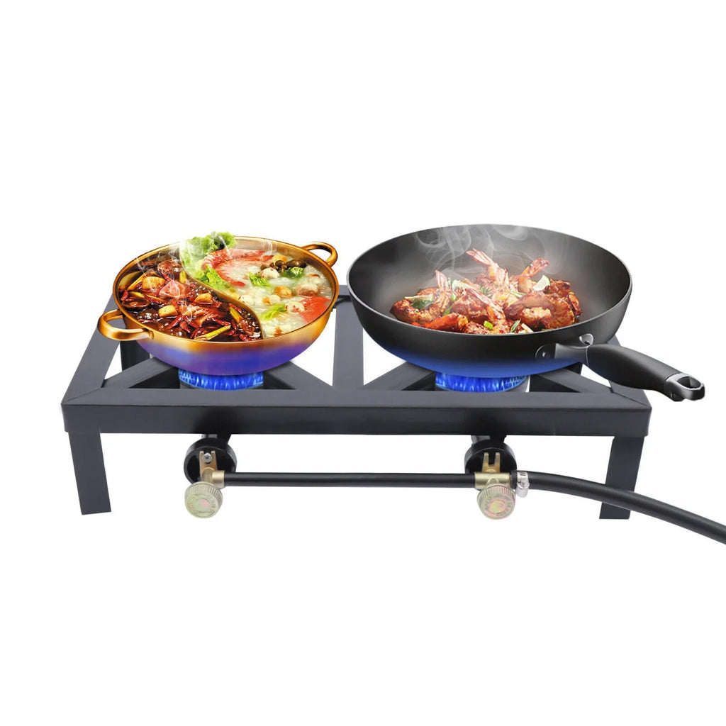 BBQ Stove Propane Hiking Cooker Camping W/ Outdoor 2 Gas Portable Burners Hose 8KW/27295BTU