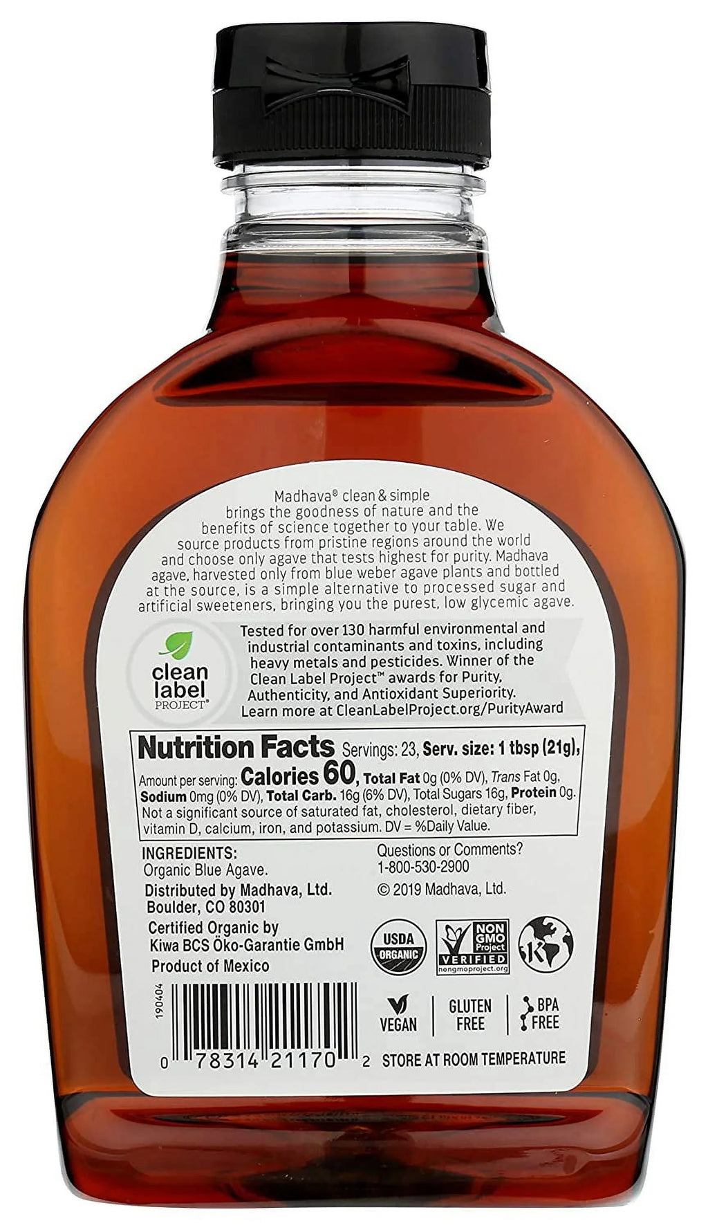 2 Amber Agave, oz Raw Pack Organic Madhava Natural 23.5 Blue Sweeteners, of