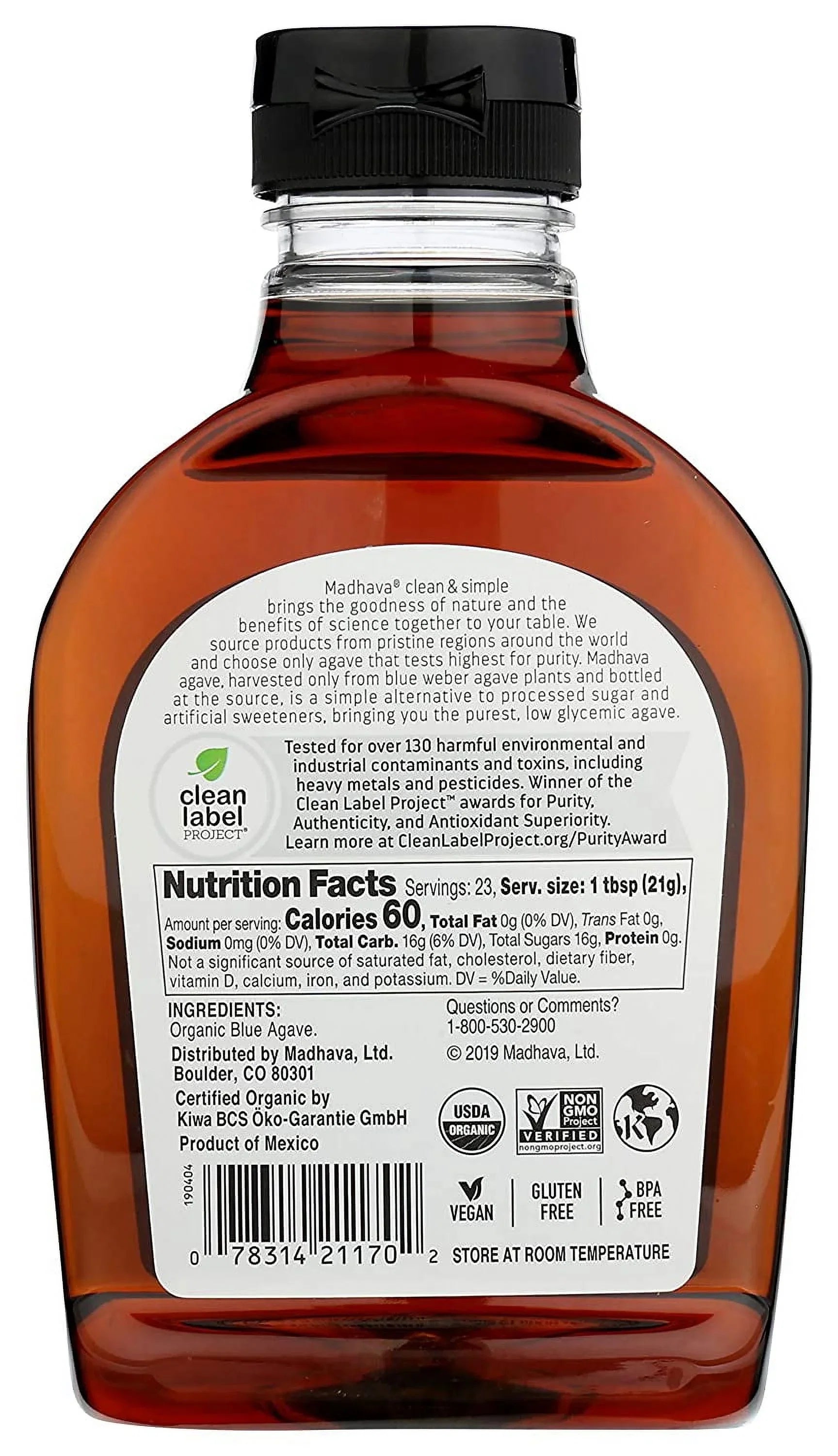 2 Amber Agave, oz Raw Pack Organic Madhava Natural 23.5 Blue Sweeteners, of
