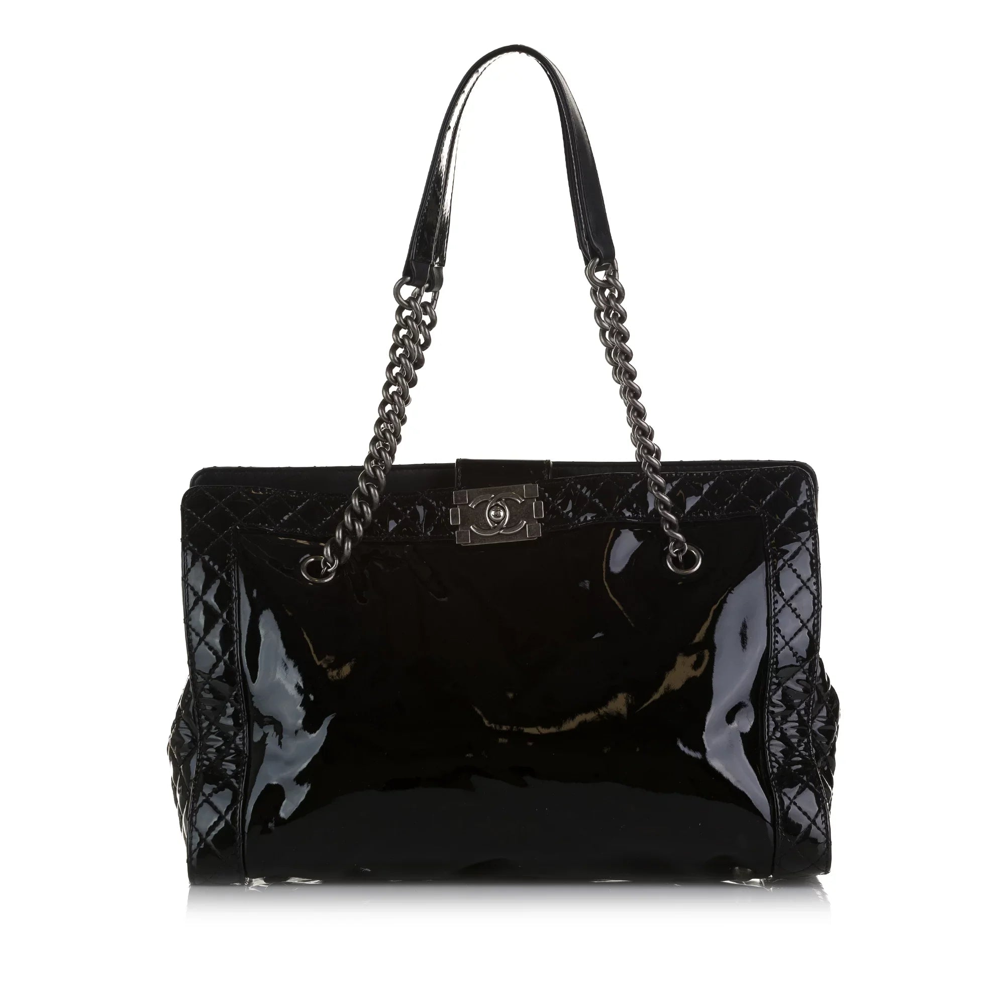 Patent Pre-Owned Black Leather Tote Authenticated Tote Bag Unisex Chanel (Good) Boy Reverso Shopping